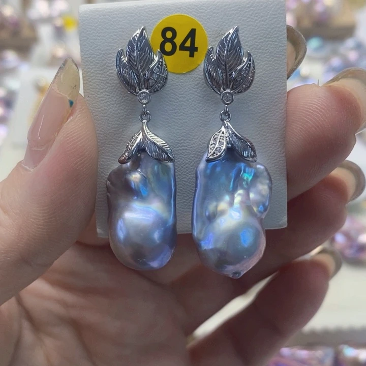 银S925镶嵌耳饰淡水珍珠