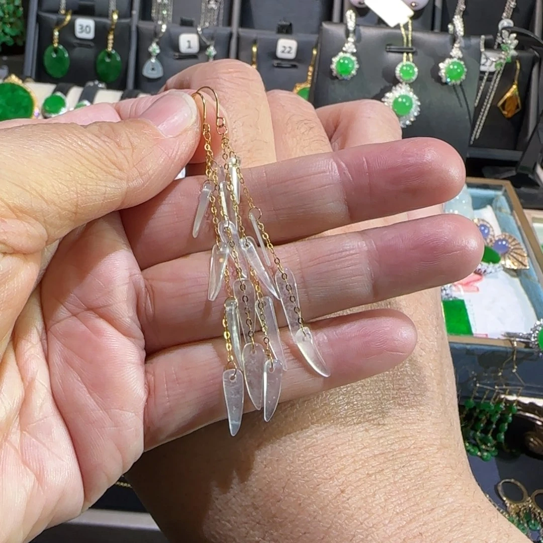 翡翠18K金镶嵌颈饰耳钩