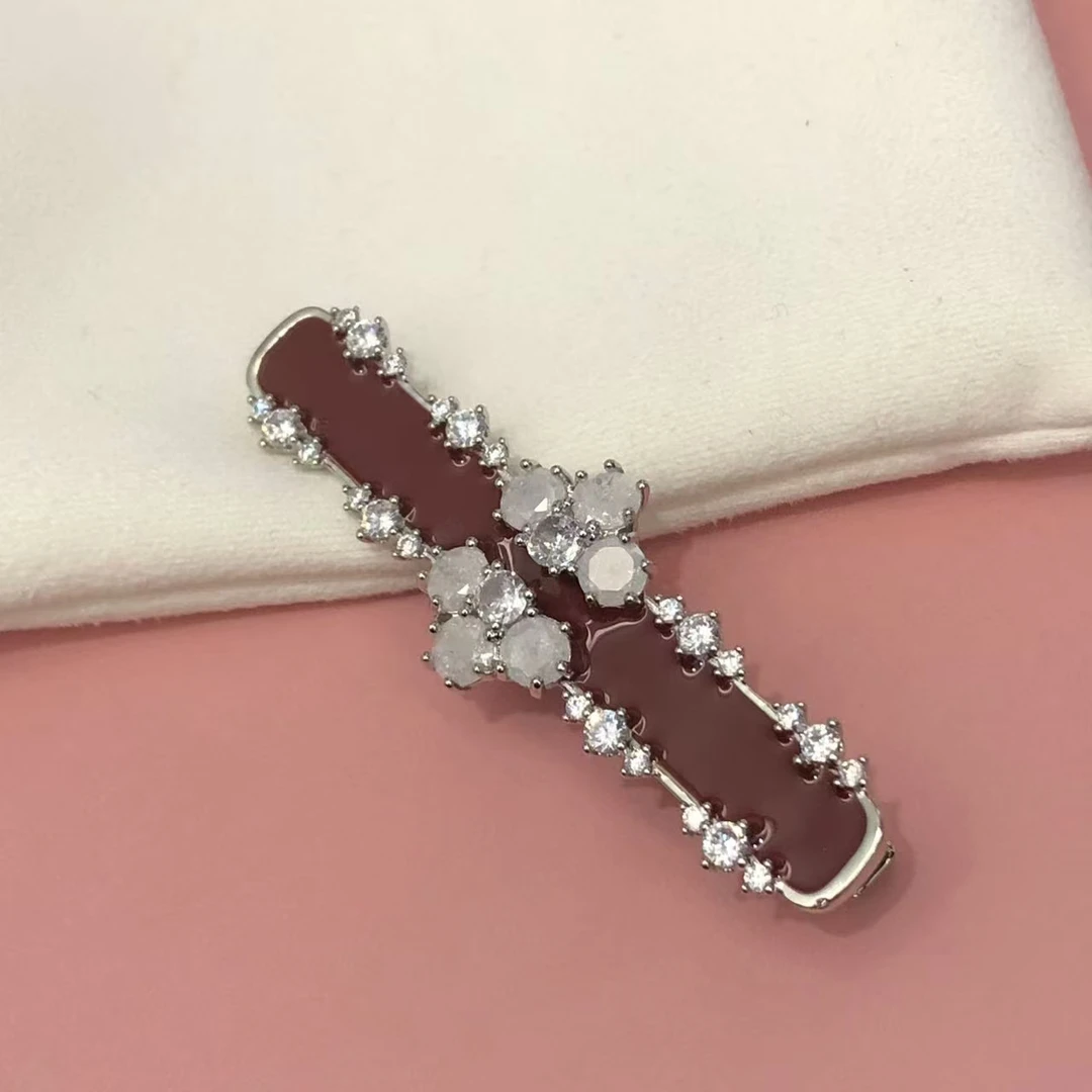 C106红色花朵闪闪边夹