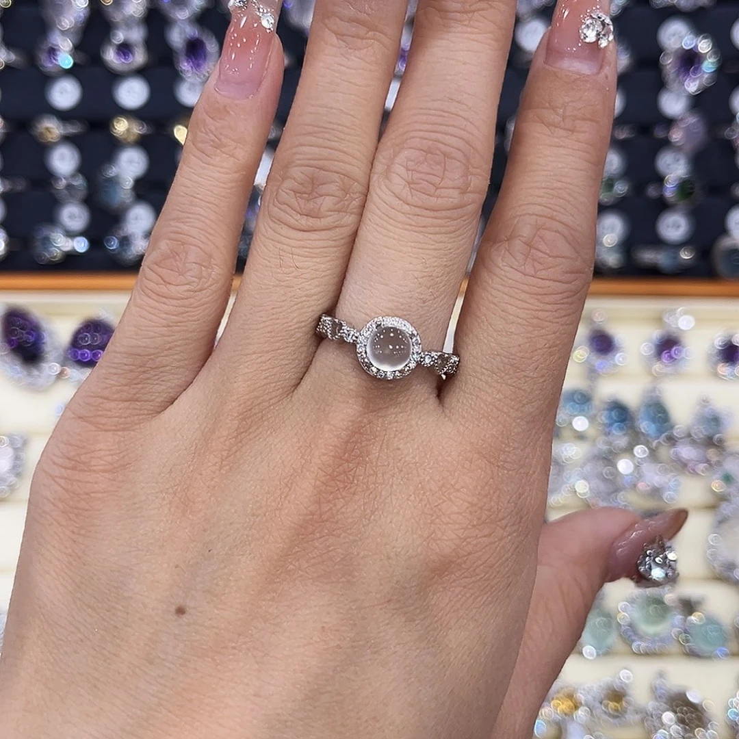 蛇纹石玉银S925镶嵌戒指