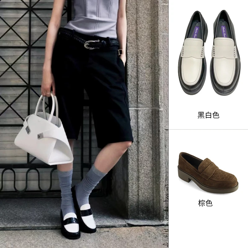 MANIKA GUAN“乐福鞋”复古感时尚简约百搭黑白单鞋MK2077092