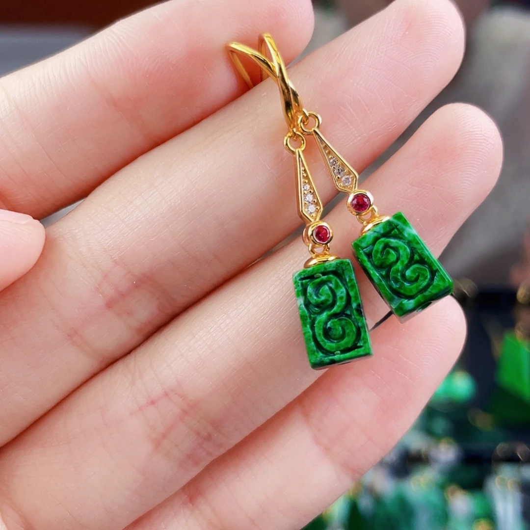 翡翠银S925镶嵌耳饰饰品