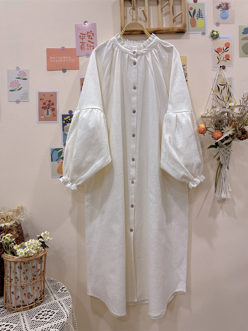 《米粒》82672春森系小清新灯笼袖宽松百搭显瘦连衣裙