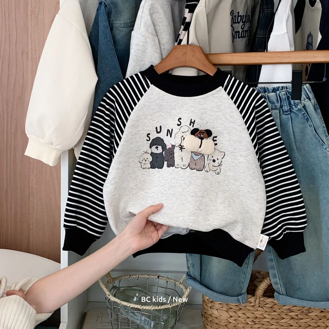 儿童卫衣2025春季新品中小童百搭卡通立体小狗插肩卫衣