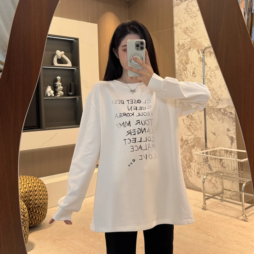 宿慕SUMU 韩系简约字母加绒卫衣 10-2冬季新款宽松舒适上衣1623