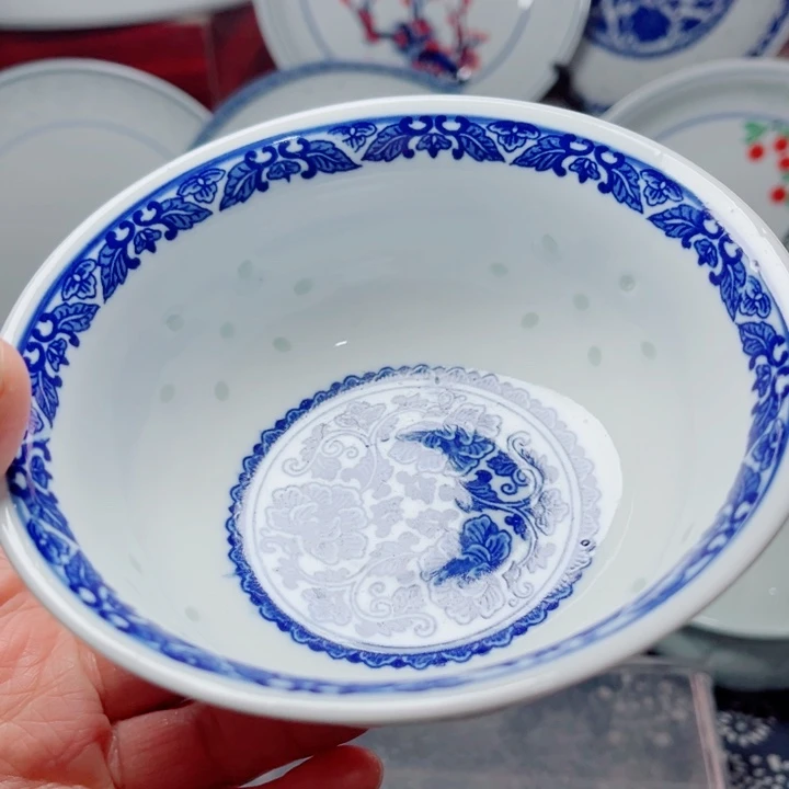 青花玲珑5寸饭碗牡丹花