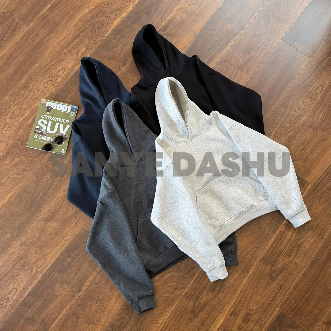 【加绒/卫衣】520g 重磅品质~亲肤水洗棉保暖加厚短款连帽卫衣-1025