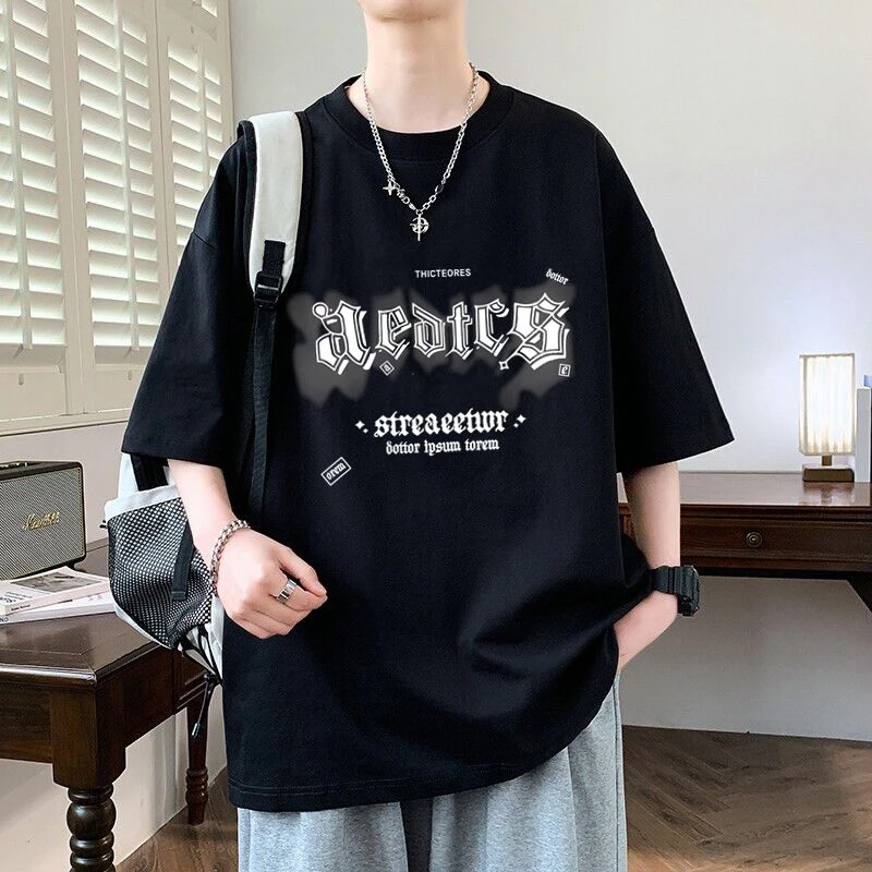 元赫青少年短袖美式复古T恤男夏季宽松潮流半袖体恤帅气衣服