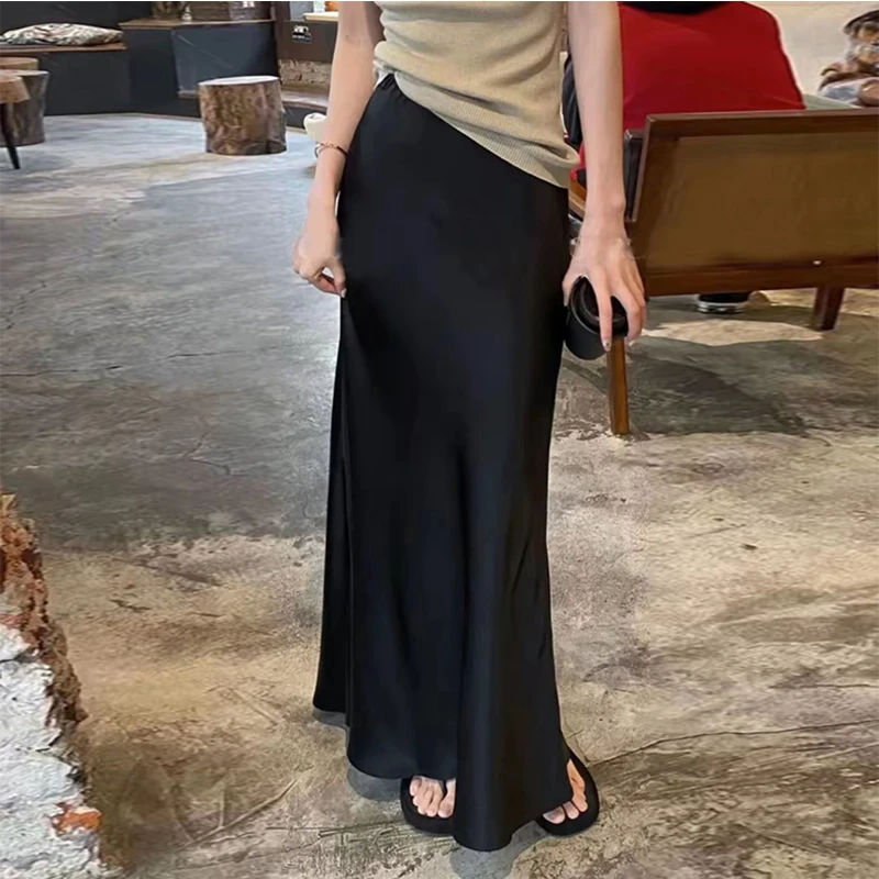 【运费险+现货+拉链+松紧腰+侧开叉】2个裙长缎面半身裙高品质春夏