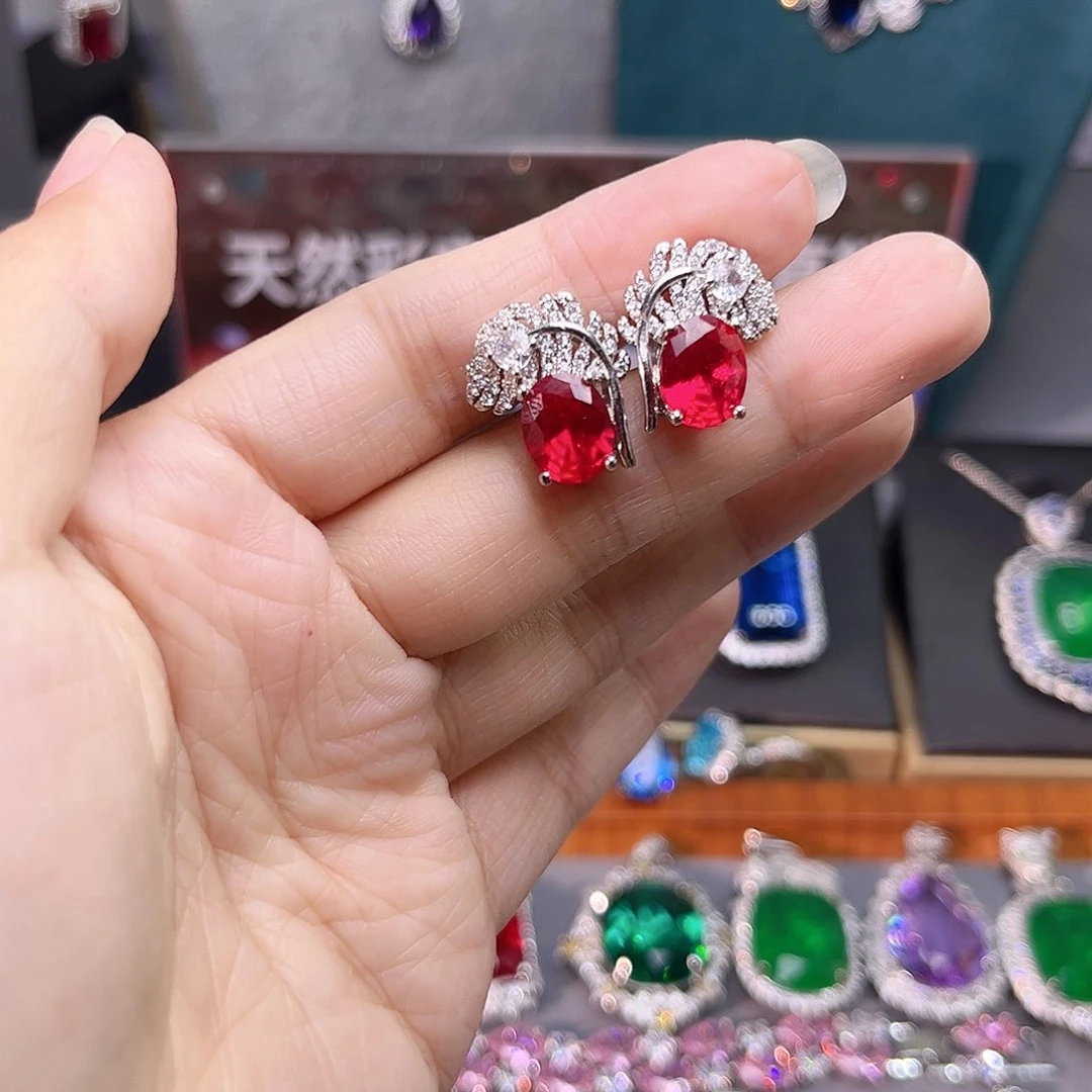 银S925镶嵌耳饰红宝石223