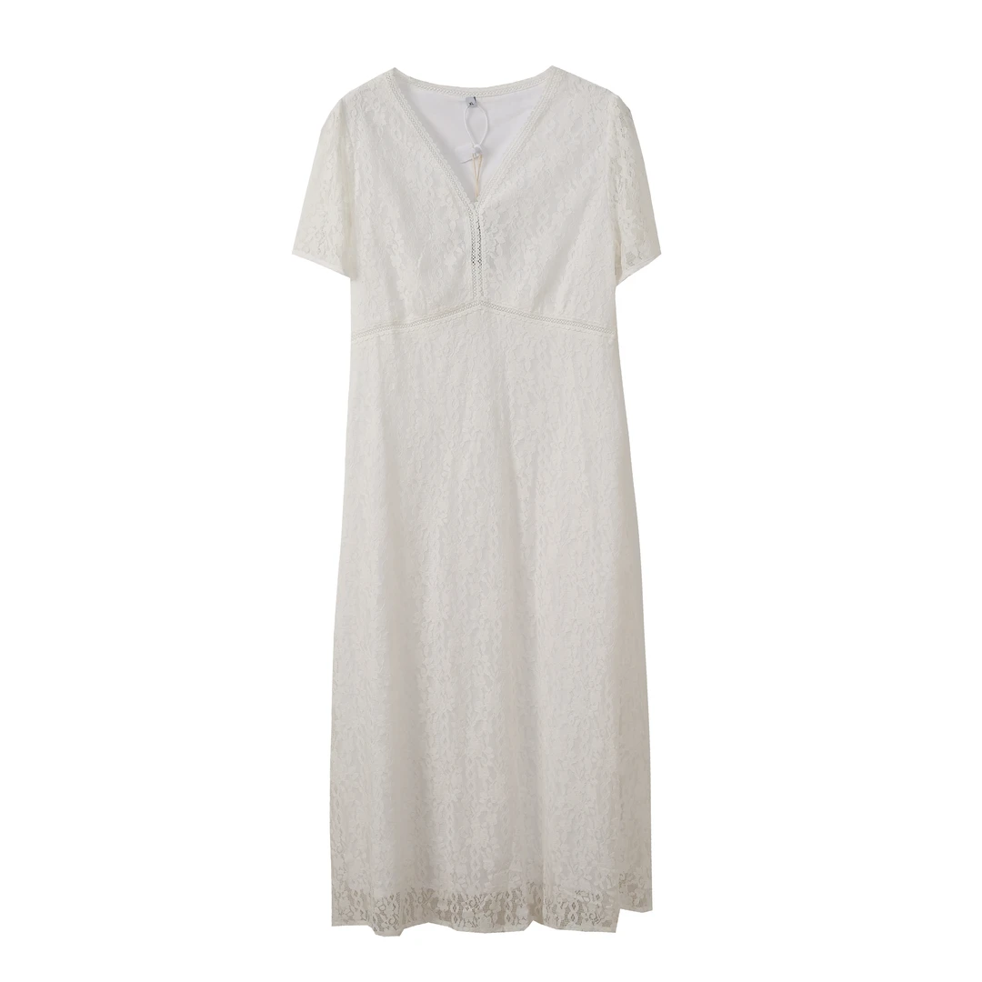 重工蕾丝钩花肌理感连衣裙2025夏季新款胖mm显瘦凉爽中长裙262623