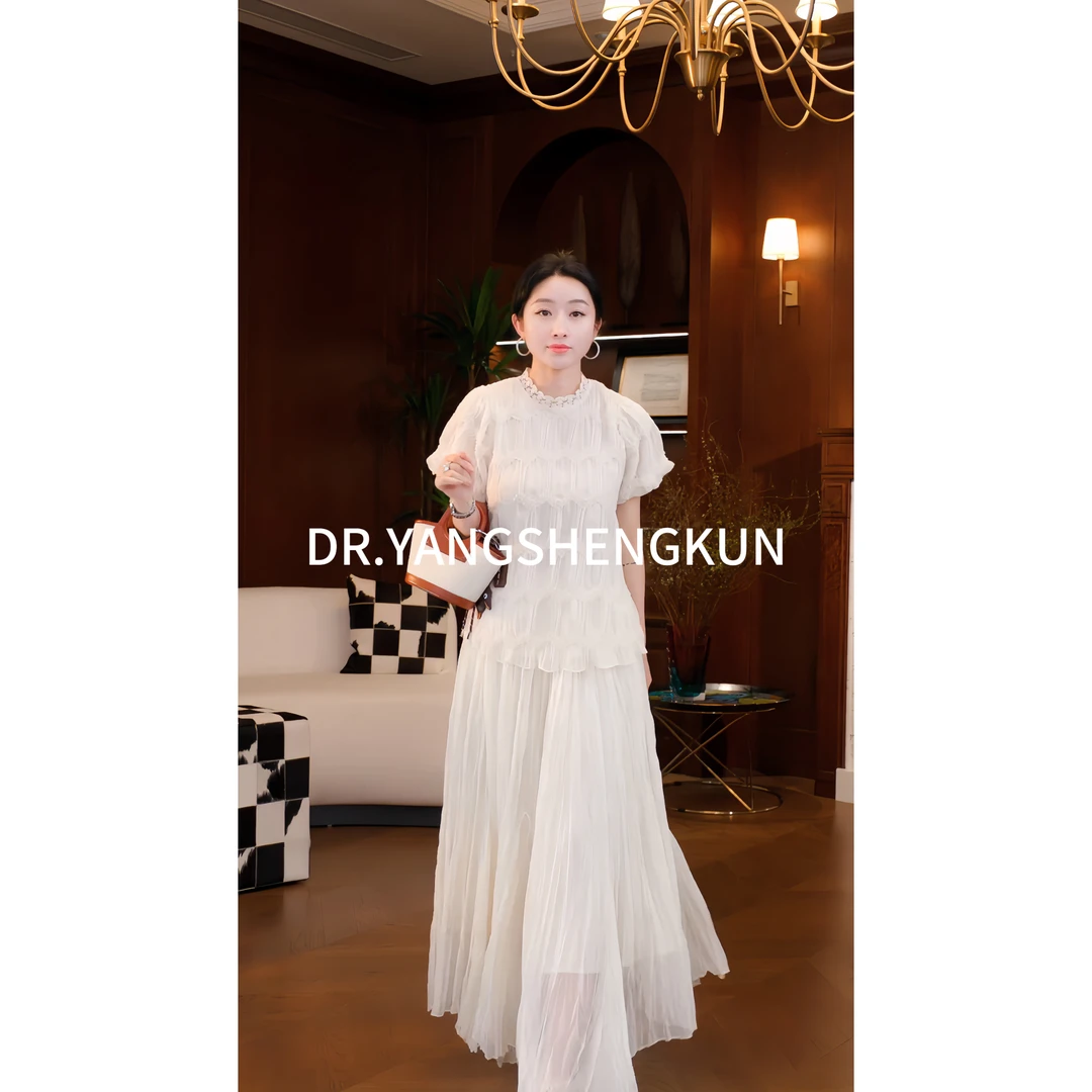 DR杨圣坤2025夏季新款法式泡泡袖褶皱设计感短袖T恤DR2502-2207