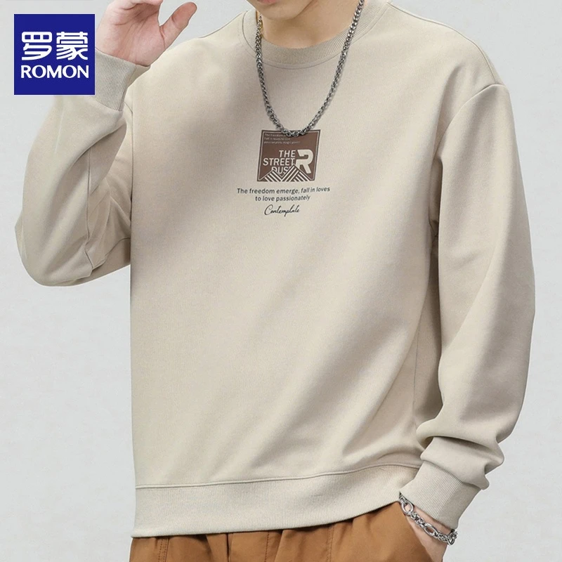罗蒙美式卫衣男士2025秋季新款印花打底衫潮流休闲圆领长袖t恤男