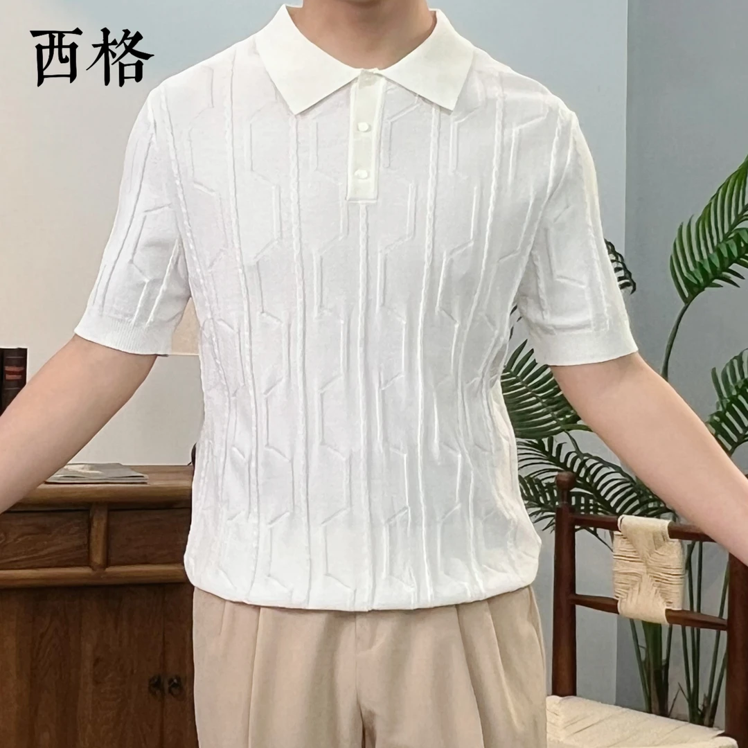 男士POLO衫针织半袖半袖百搭休闲修身商务翻领