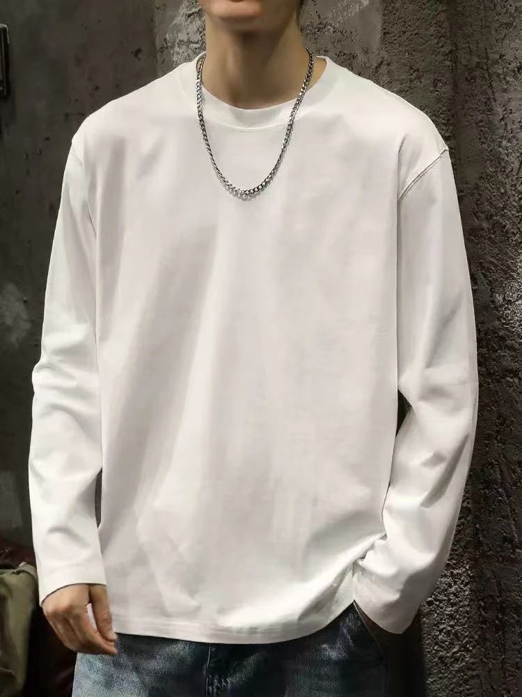 潮牌男士长袖t恤重磅纯棉网红百搭打底体恤衫时尚韩版男女同款T恤