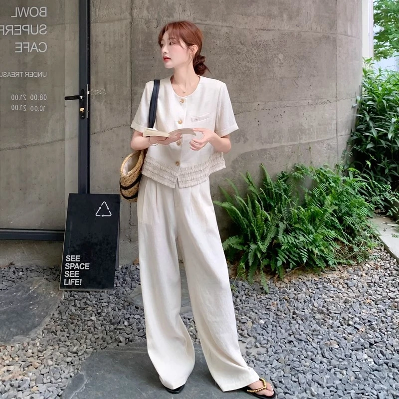 【预售】高级感木耳边套装女3133一整套减龄马甲阔腿裤两件套