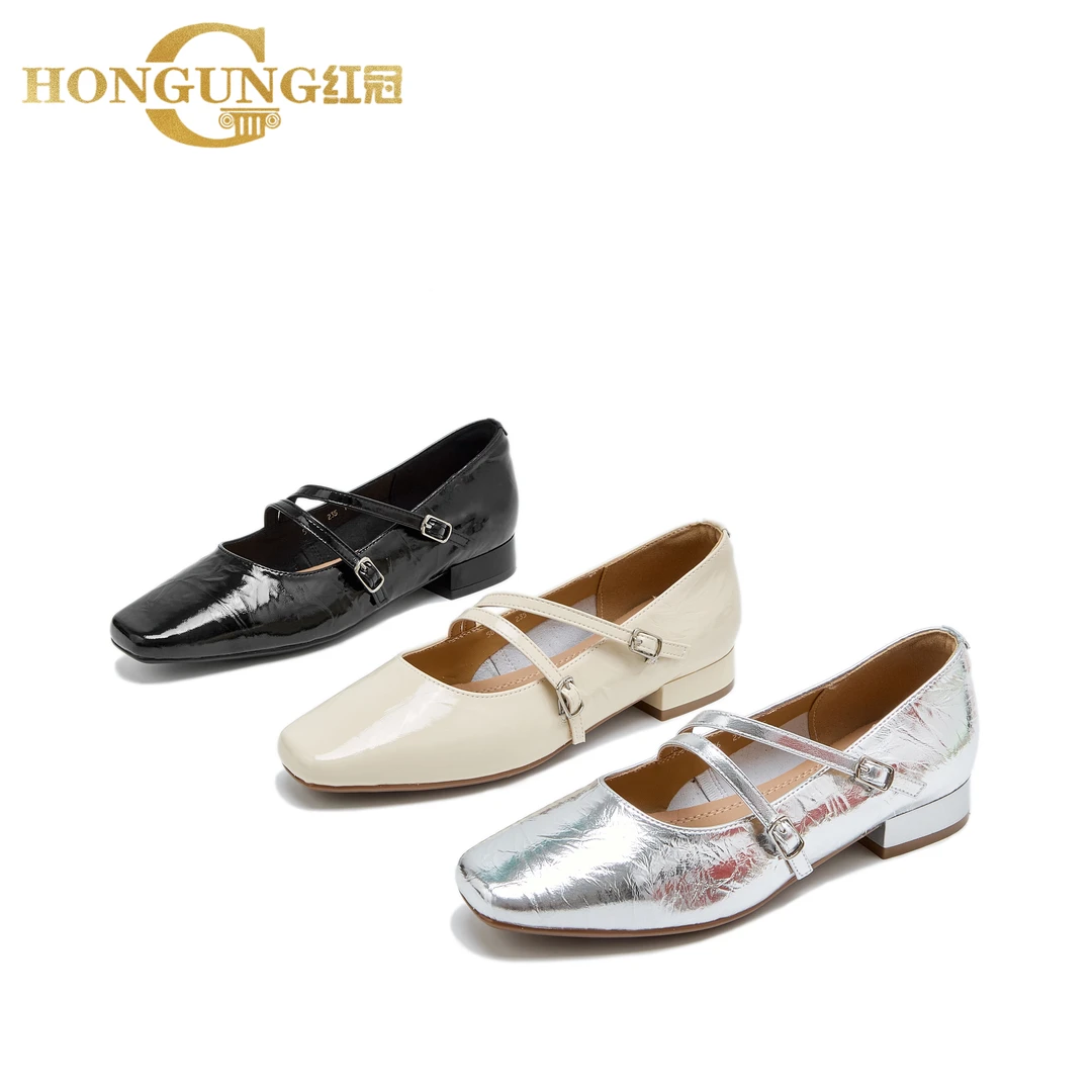 新品2cm | 红冠法式绝美不累脚浅口单鞋配裙子高跟小皮鞋58-06