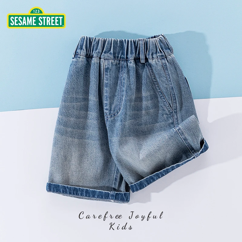 【ZB】芝麻街夏季新款儿童压花休闲百搭牛仔中裤ZMXA055