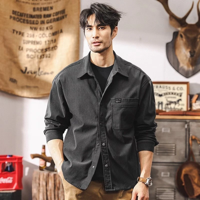 美式复古百搭衬衫男士长袖宽松休闲秋冬新款潮牌重磅水洗休闲外套