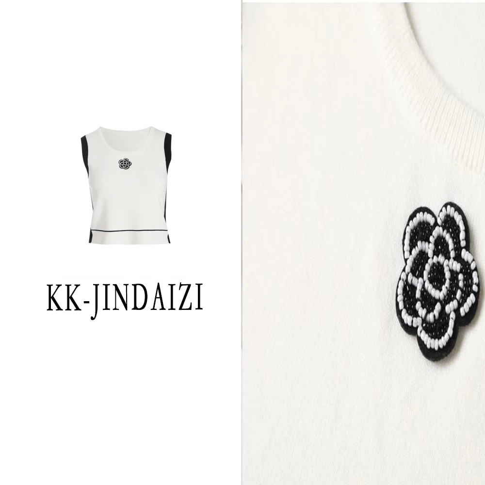 山茶花黑白两色女针织背心0024