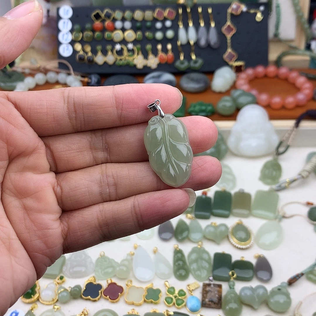 和田玉银S925镶嵌吊坠(不含链)