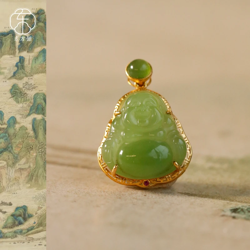 东方俪DOFUNLY【福喜】和田玉佛吊坠18K金BYDZ镂云