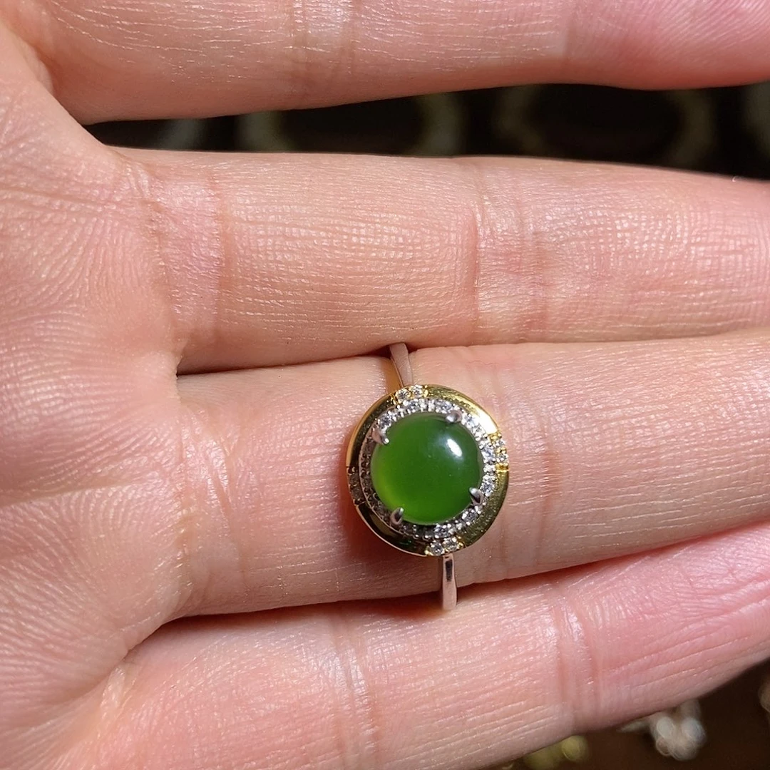 【闪购商品】银S925镶嵌戒指和田玉（碧玉）