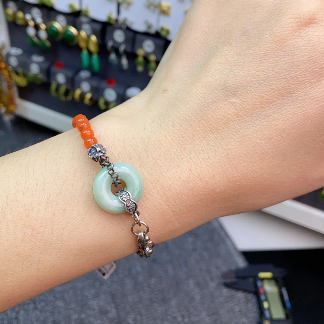 直播价230，通体纯银天然南红平安扣手链