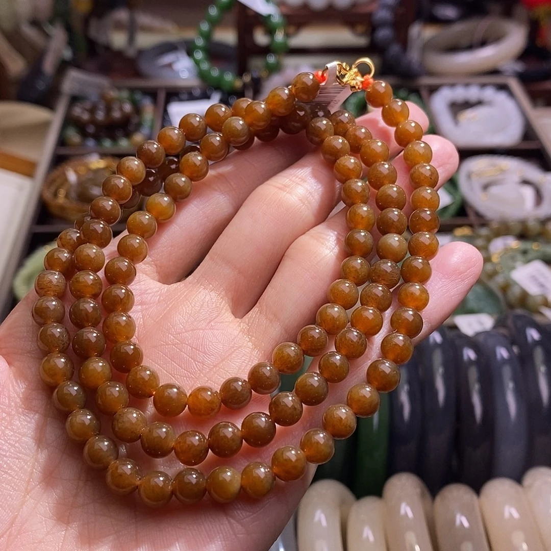 颈饰未镶嵌和田玉且末糖银镶项链6MM