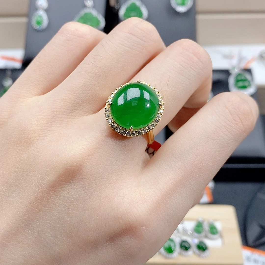 翡翠银S925镶嵌戒指天然翡翠