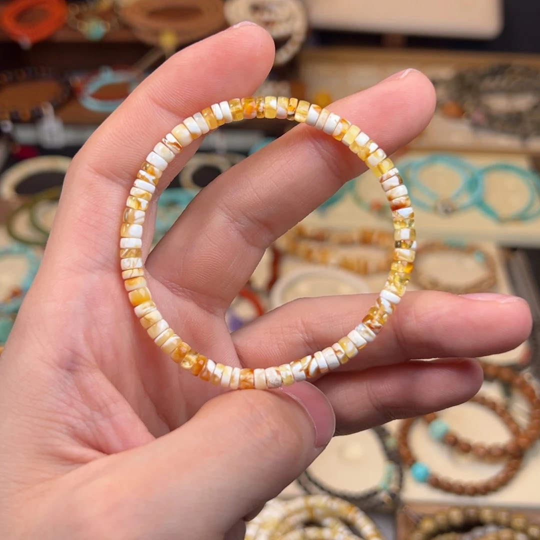 蜜蜡未镶嵌手串金瓷白妖花拉丝药片尺寸4.5