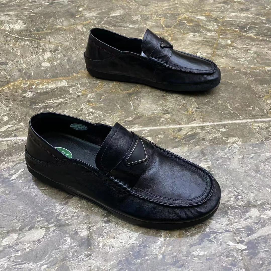 广州男鞋2025春季新品男士皮鞋软底真皮乐福鞋潮流百搭休闲豆豆鞋