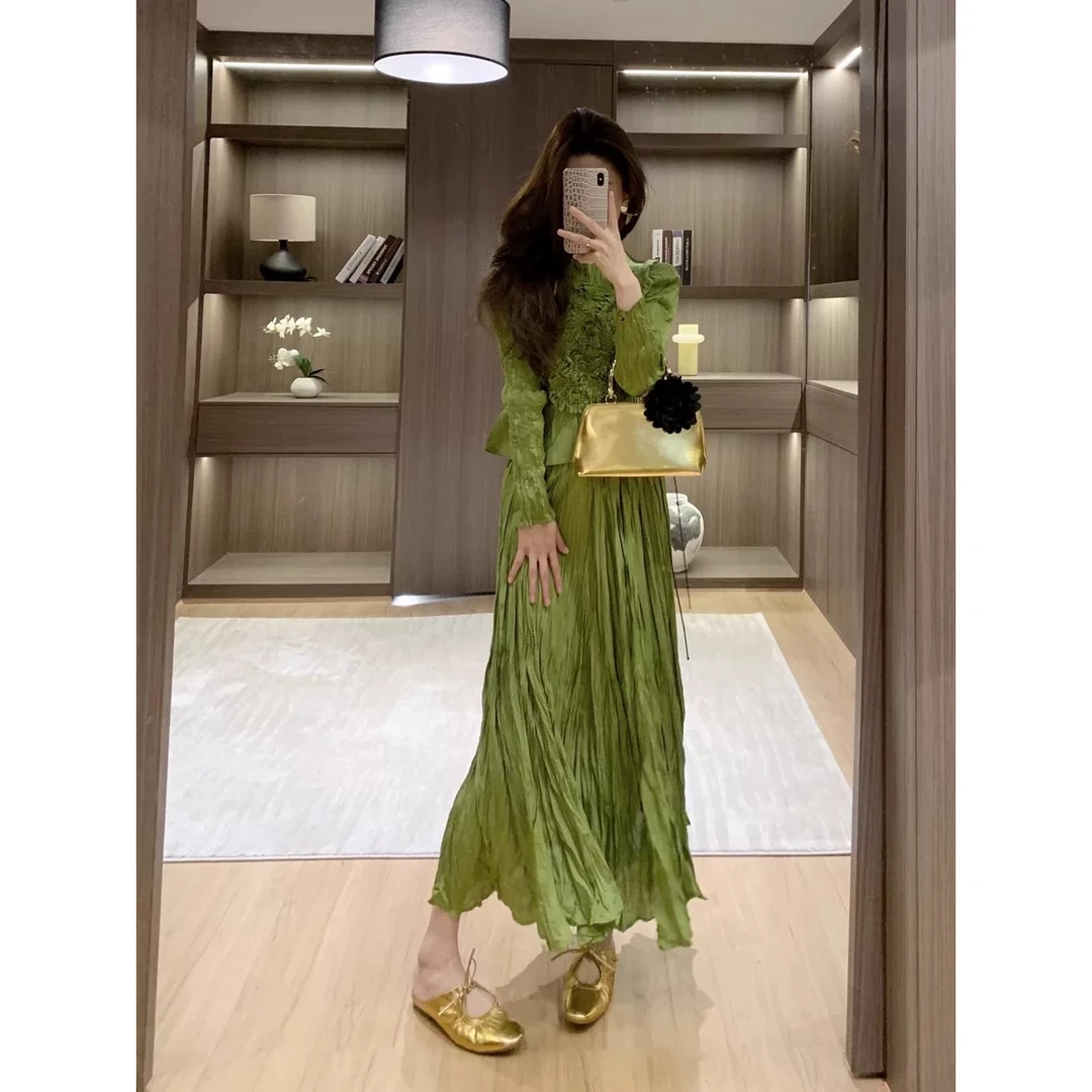 独宠【绿野仙踪】新款长袖设计褶皱显瘦气质网红轻奢时尚高定半裙套