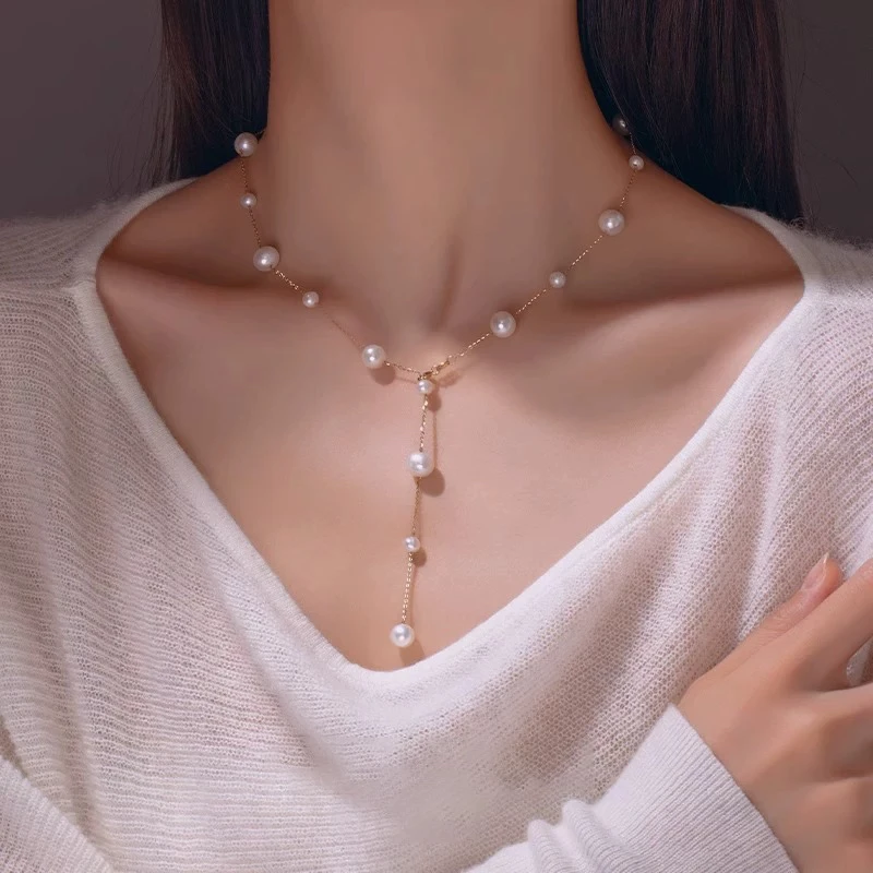 钛钢仿珍珠项链 新款氛围感满天星珍珠项链轻奢小众时尚颈链56