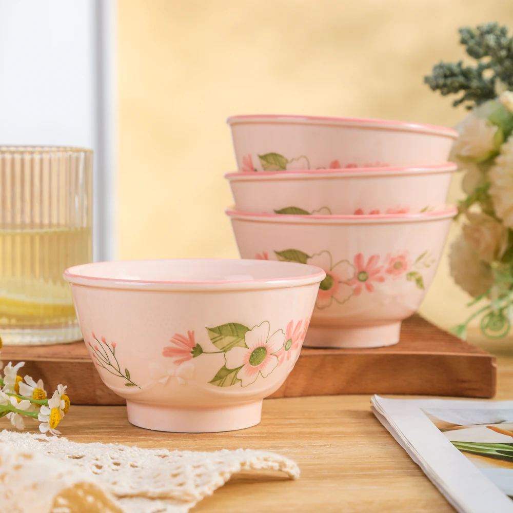 珊瑚海浮雕蝴蝶结4.5英寸高脚米饭碗(4个装)