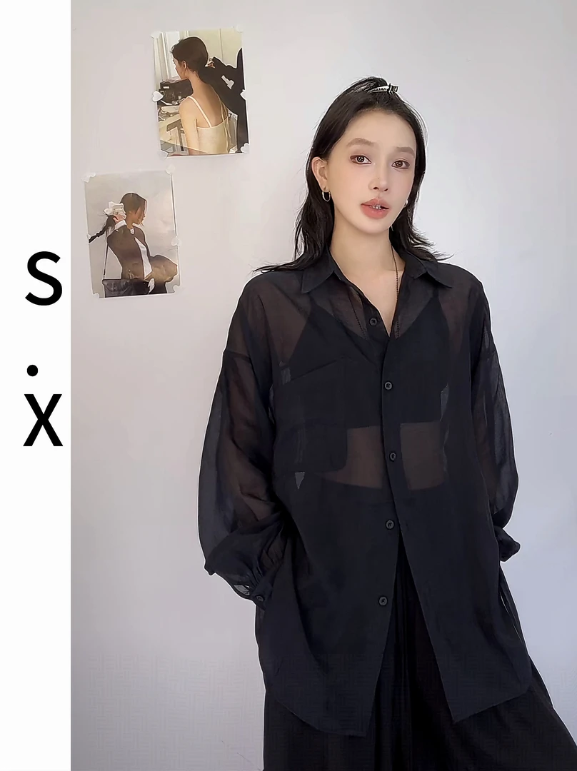 S.X 2025夏新款纯色简约轻薄宽松透气衬衫