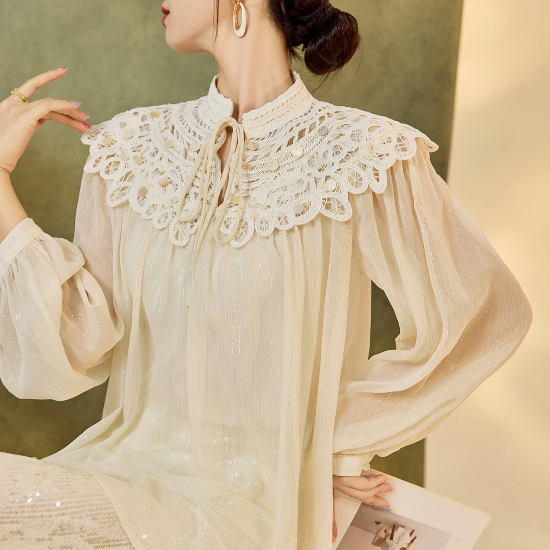 国风新中式高级衬衫女国潮轻奢系带轻薄云肩设计感温柔上衣 N7039