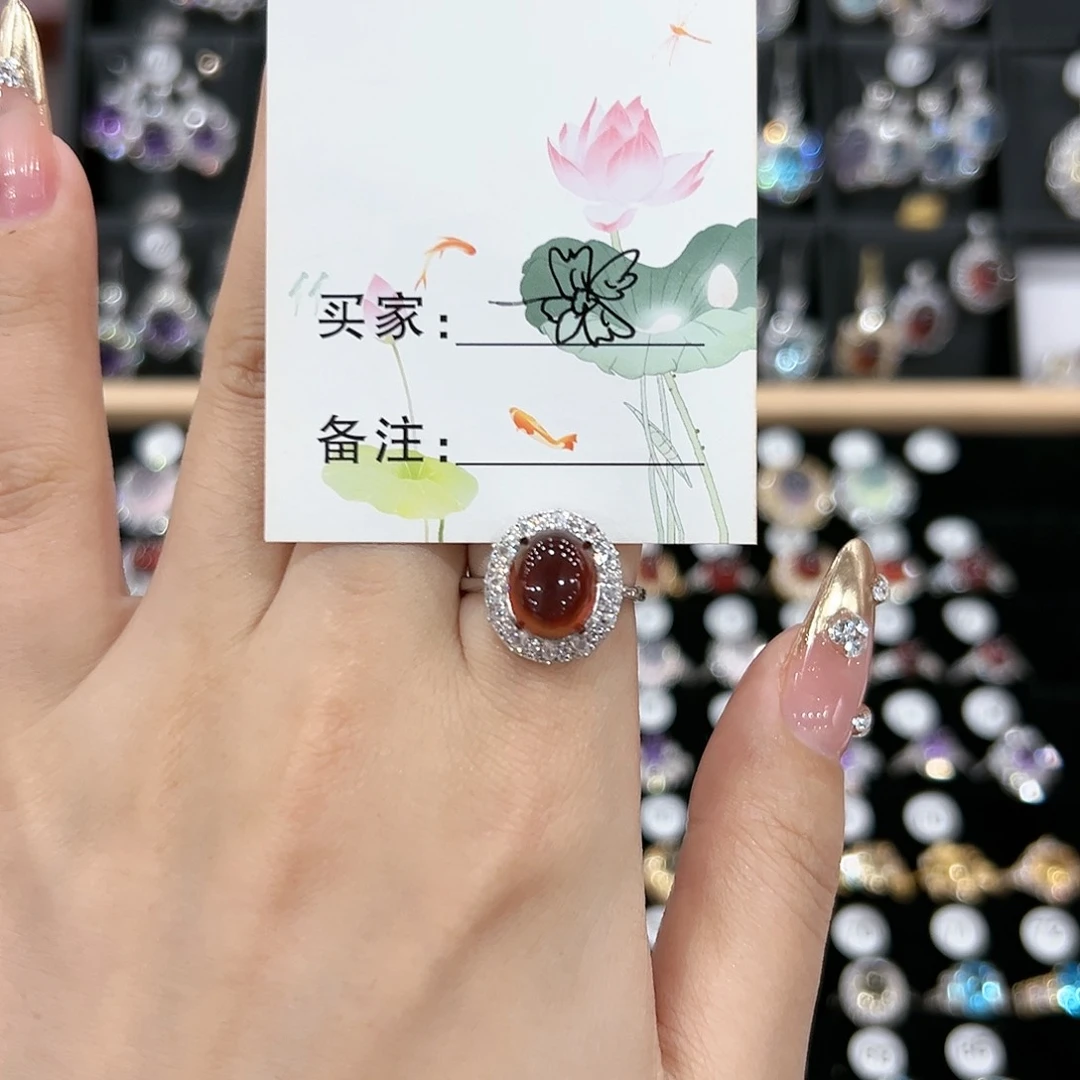 芙蓉石戒指银S925镶嵌戒指