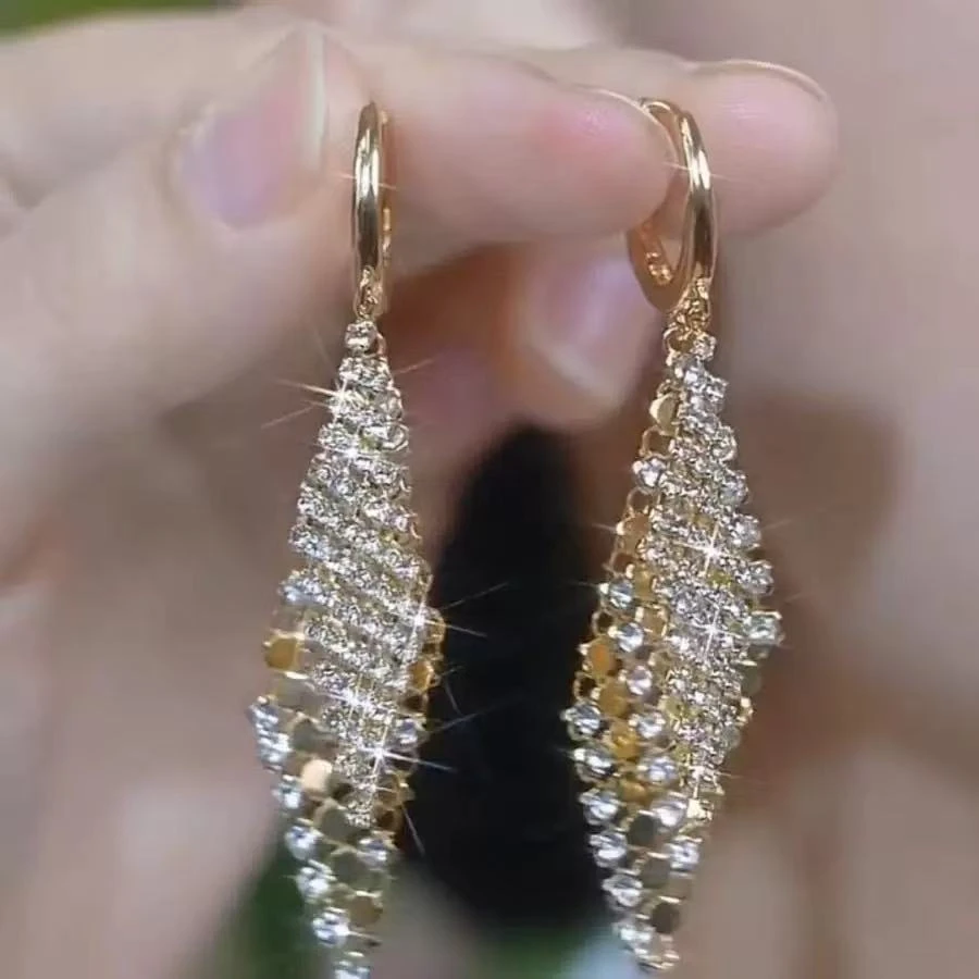 铜合金耳饰 高级感气质双层满钻几何菱形耳饰LY0516