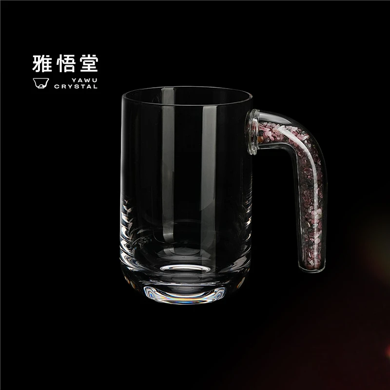 伍家坊碧玺石马尾杯家用耐热水晶玻璃大容量透明手柄喝水杯