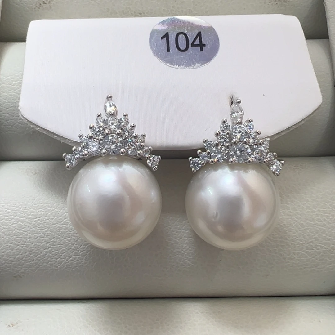 银S925镶嵌海水珍珠耳环