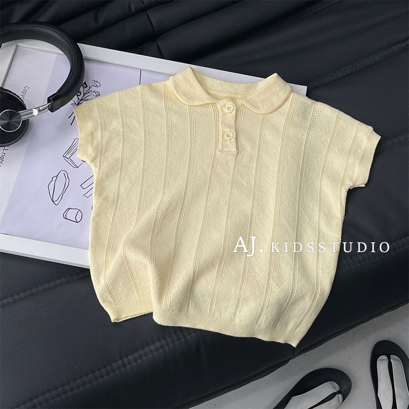 现【奶黄布丁】阿卷夏男女童纯色凉感针织Polo上衣MPG6364