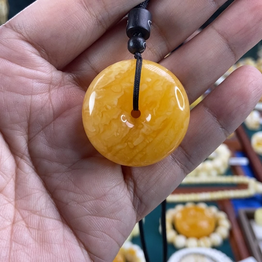 琥珀珠宝奇石未镶嵌焦皮虎皮纹平安扣11.2