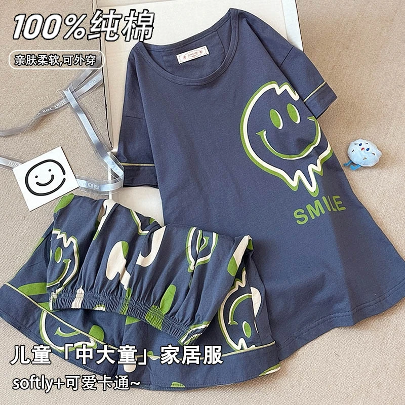 男童睡衣纯棉夏季短袖短裤两件套中大童卡通小男孩全棉儿童家居服