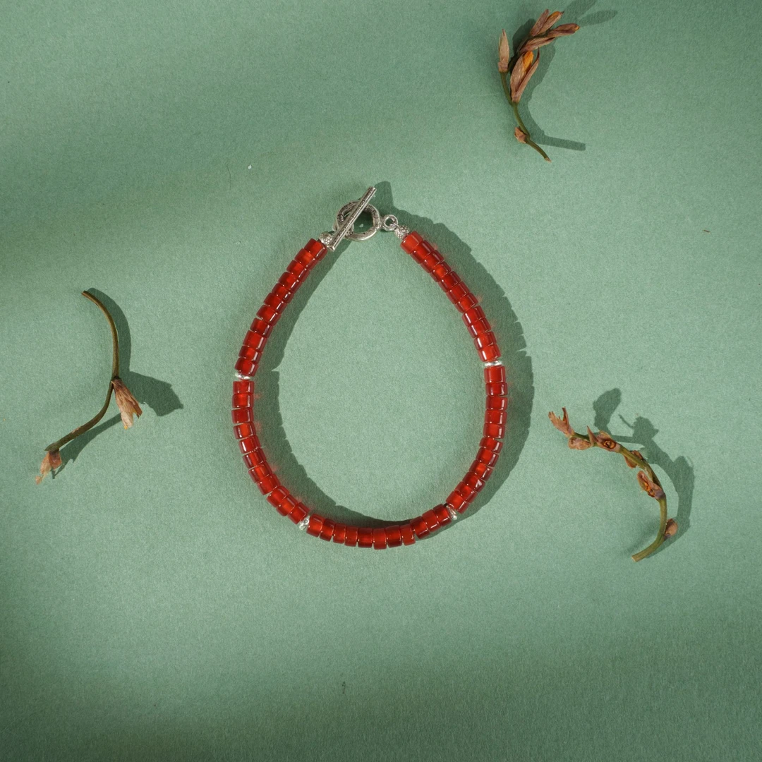 925银手链 【赤红】幻渺原创设计 |新中式复古红简约情侣款手工手链