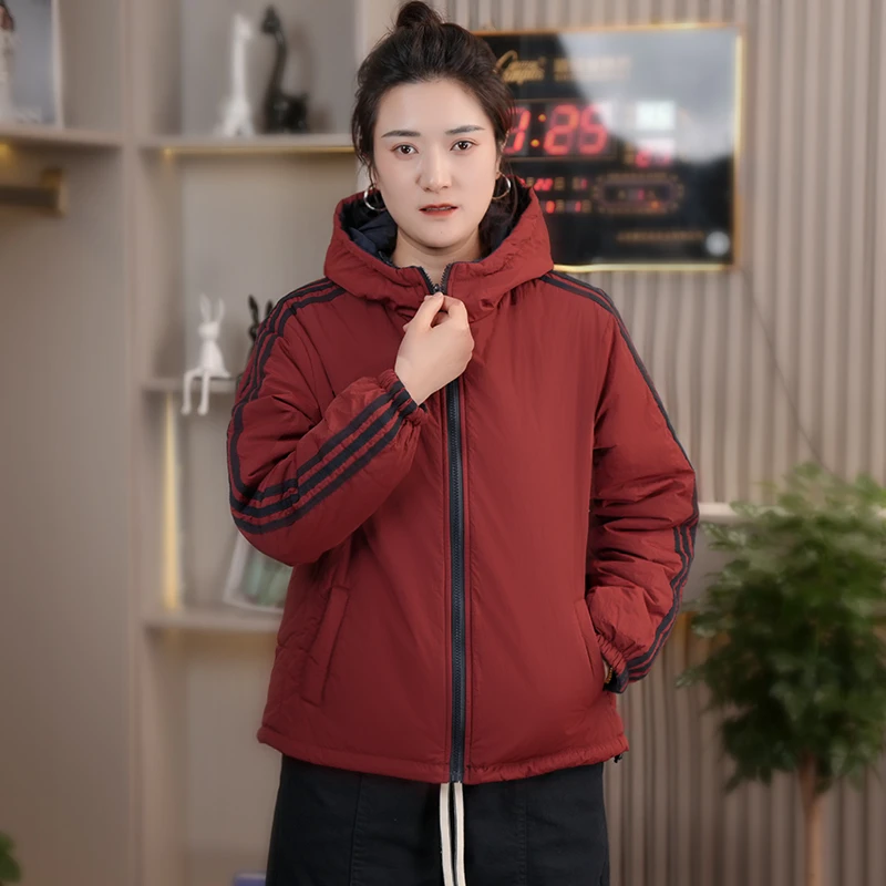 外套免烫潮流棉服厚款双面穿2025保暖棉衣连帽短款运动妈妈装