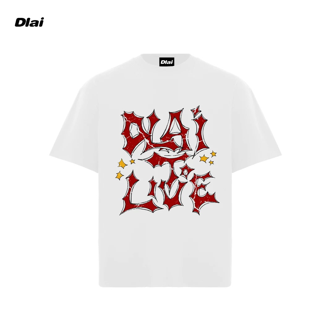 黑标DLAI（DLAI星星）国潮重磅纯棉男女同款t恤美式短袖25新款直喷