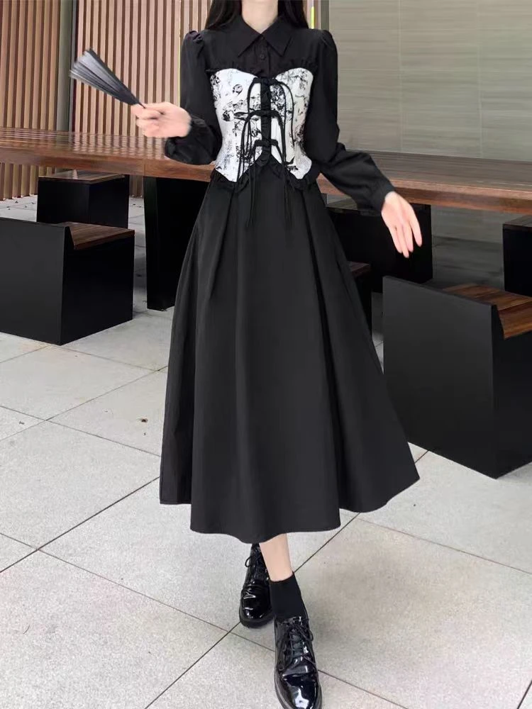 珊珊家大码新中式国风假两件衬衫连衣裙