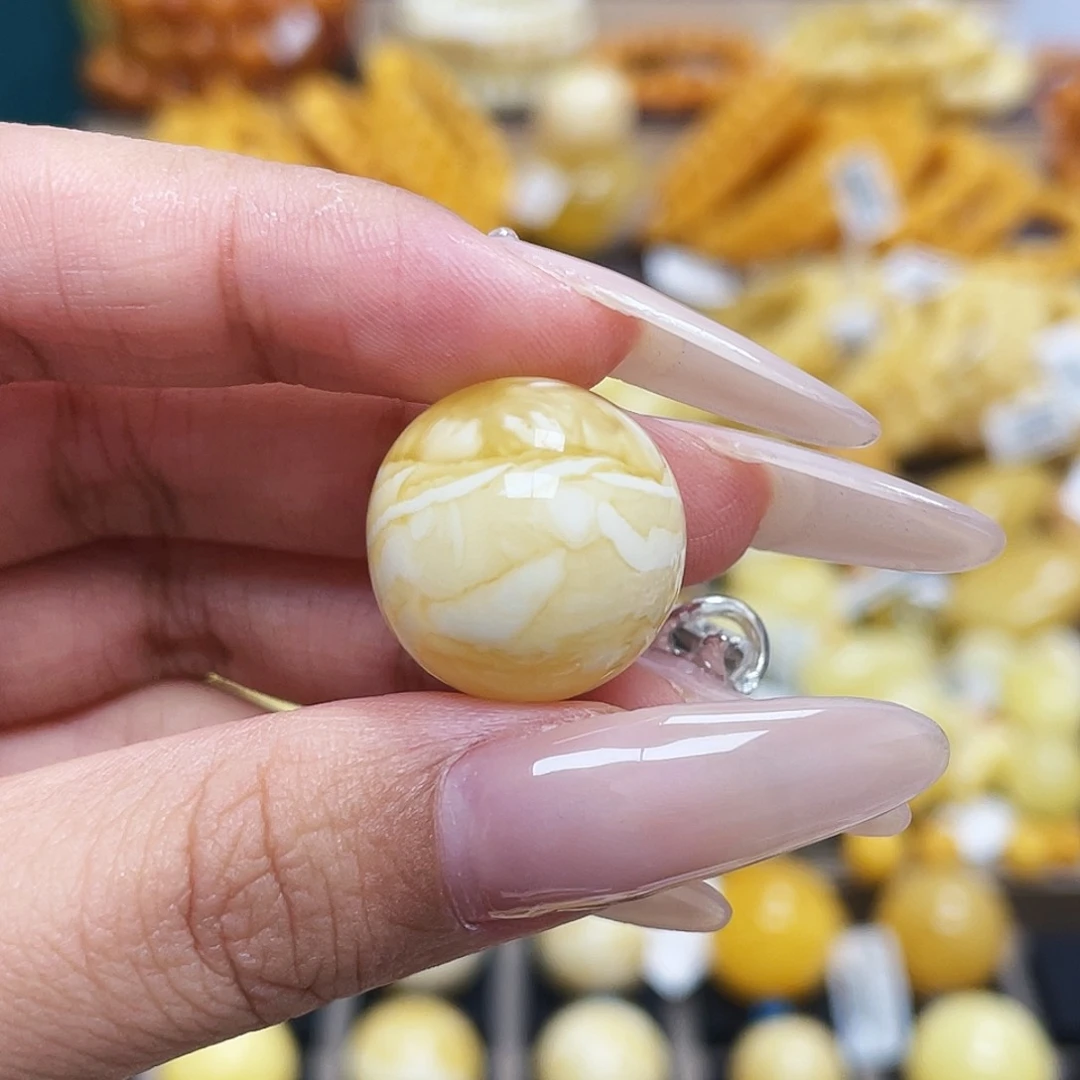 未镶嵌蜜蜡珠宝奇石17.7mm金瓷白虎皮圆珠沁色