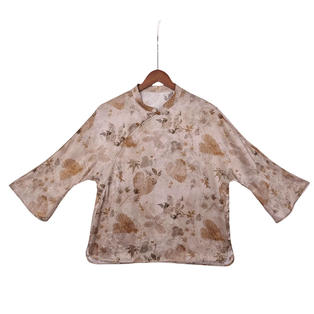 【陵游】桑蚕丝新中式斜襟盘扣文艺上衣女士长袖国风复古2412006